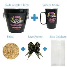Kit Embalagem Presente Com Balde de Gelo Caneca Palha Laço Pronto Celofane