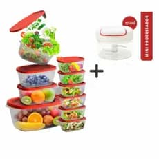 Pote Plástico com Tampa e Processador Triturador Manual de alimentos Kit Pote Plástico