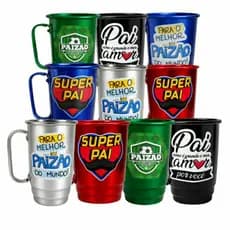 Kit 10 Canecas de Alumínio Personalizadas Presente Dia dos Pais Super Pai