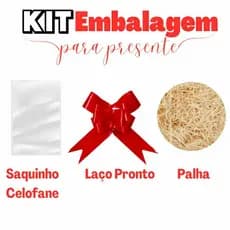 Kit Embalagem de Presente Laço Pronto + Palha + Saquinho Celofane transparente