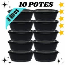 Kit 10 Potes 3000ml BPA Free Organizador de Alimentos Mantimentos Marmita Tampa
