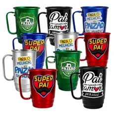 10 Caneca de Alumínio Personalizadas Dia dos Pais Copa Brasil Kit Presente Personalizado Super Pai