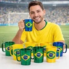 Kit 10 Canecas de Alumínio 450ml Personalizadas Bandeira Brasil Copa Futebol do Mundo Comemoração