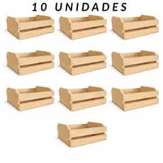 Kit 10 Caixotes Madeira Pinus 24x17x9cm Caixa Organizadora Cesta Presente Decoração