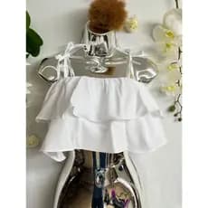 Top feminino com bainha franzida CROPPED EM CAMADAS COM AMARRAÇÃO MODA