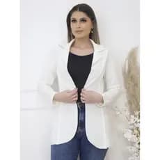Blazer Alongado Maxi Neoprene corte a laser rústico casaco jaqueta