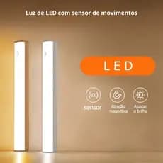 Lâmpada Luminária LED Portátil Inteligente Noturna Sensor Movimento Presença Recarregável S/ Fio USB