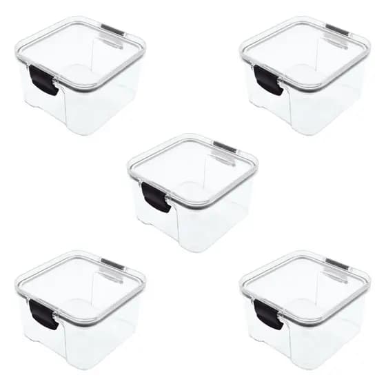 Kit Com 5 Potes Herméticos Com Tampa De Vedação Empilhável