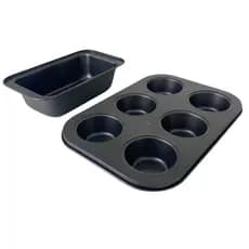 Kit Forma de Cupcake 6 Cavidades + Forma de Pão/Bolo Inglês em Teflon Antiaderente