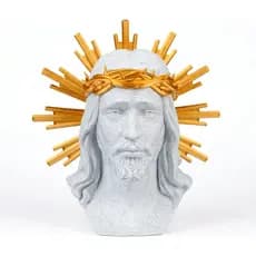 Estátua Jesus Cristo com Coroa de Espinhos para Mesa – PLA Branco e Dourado