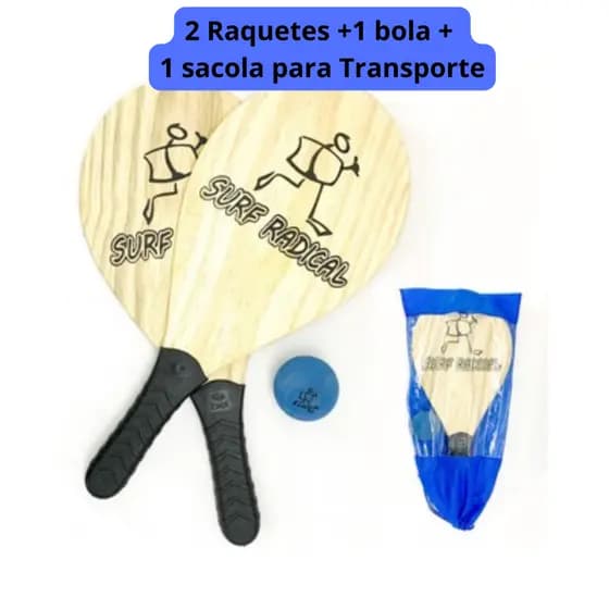 Kit Completo Tênis de Praia Frescobol C/ 2 Raquetes, Bola e Bolsa de Transporte P/ Praia e Camping surf radical