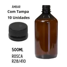 Frasco Pet Âmbar 500ml Rosca 28/410 Com Tampa Lacre 10 Unid
