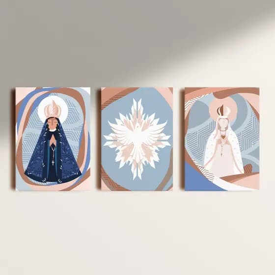Kit Quadros Decorativo Placa Mosaico NOSSA SENHORA APARECIDA Santa Arte 3 Peças 20x30 MDF 4K