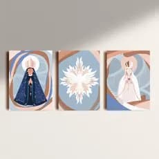 Kit Quadros Decorativo Placa Mosaico NOSSA SENHORA APARECIDA Santa Arte 3 Peças 20x30 MDF 4K