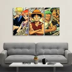 Kit Placas Quadros Decorativo Mosaico MDF 3 Peças One Piece Desenho Personagens Anime