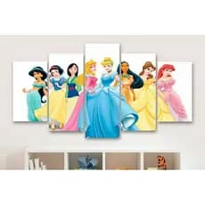 Kit Quadro Decorativos 95x55 Mosaico 5 Peças Mdf Full Hd Princesas da Disney
