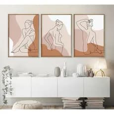 kit 3 quadros decorativos mdf 95x50 alta qualidade full hd mulher poses modelo linhas