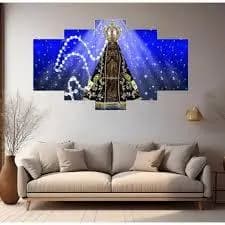 Kit Quadro Decorativos 95x55 Mosaico 5 Peça Nossa Senhora Aparecida Mdf Full Hd