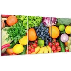 kit 3 quadros decorativos mdf 95x50 alta qualidade 4k frutas dieta legumes