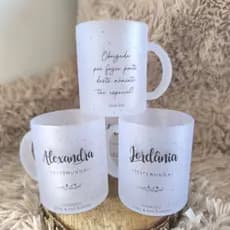 Caneca de vidro Jateada 300 mL  personalizada minimalista casamento, padrinho, madrinhas