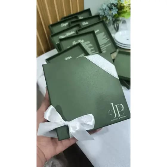 KIT CAIXA MDF 15x15 VERDE OLIVA PERSONALIZADA - CASAMENTO - PADRINHOS - BATIZADO - CORPORATIVO