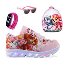 Tênis de Led Infantil Feminino Sky Com Luzinhas Meninas Mais Mochila Com Relogio e oculos