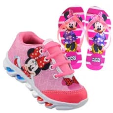 Tenis de LED infantil Minnie Rosa feminino mais chinelo meninas com luzinhas