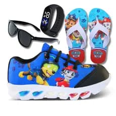 Tênis de LED Infantil Masculino Patrulha Canina Mais Chinelo Com Relógio e óculos