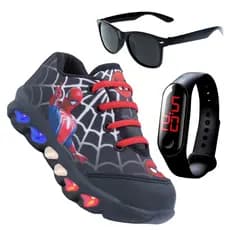 Tenis de LED nfantil Homem Aranha masculinos mais relogio e oculos meninos com luzinhas