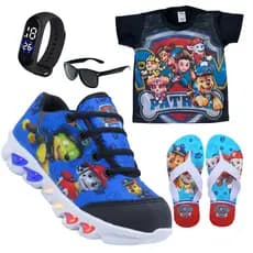 Tenis de LED infantil Patrulha Canina masculino mais Chinelo mais Camisa mais Oculos e Relógio