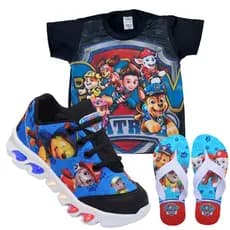 Tenis de LED infantil Patrulha Canina masculino mais Chinelo mais Camisa