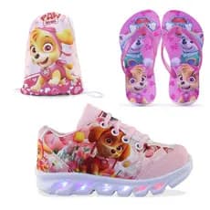 Kit Infantil Tênis de Led com Mochila e Chinelo da Skye