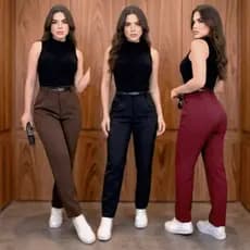 Calça Alfaiataria Feminina Com Cinto Cintura Alta Com Zíper Na Lateral Luxo Alfaiataria 5k