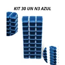 KIT 30un caixas Bin Organizadoras de parafusos Plástico Azul N°03 Resistente empilhavel
