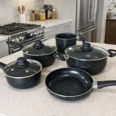 Conjunto de Panelas Cerâmica 5 Peças Antiaderente com Frigideira e Leiteira p/ Fogão a Gás