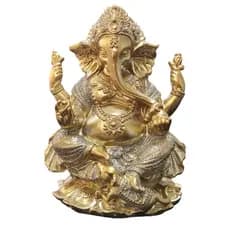 Estátua Ganesha Hindu Resina Prosperidade Sabedoria Fortuna com brilho