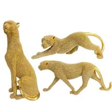 Decoração de Mesa Estatua Enfeite leopardo com brilho de resina