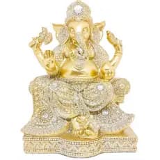 Estátua Ganesha Hindu Resina Prosperidade Sabedoria Fortuna com base 15,5x10,5 cmx7cm