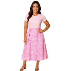 Saia Transpassada Midi Estampada em viscose com forro