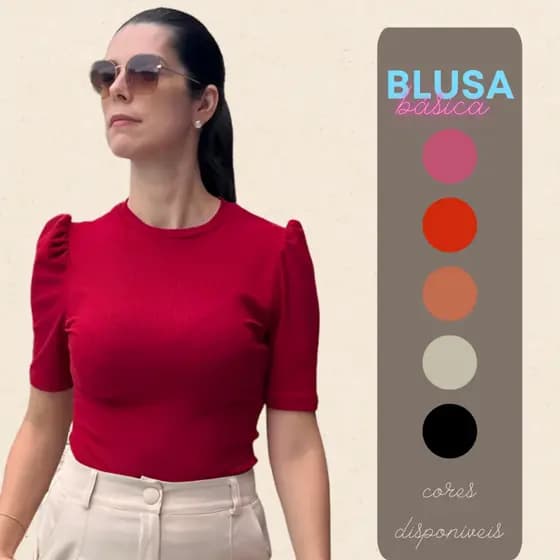 Blusa Básica Feminino Manga Princesa em Malha Ribana Leve e Confortável! BL-7PTO-AP