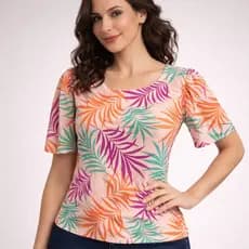 Blusa Feminina Estilosa Verão Praia Estampada De Viscose Elegante Moda Casual Tendência Verão