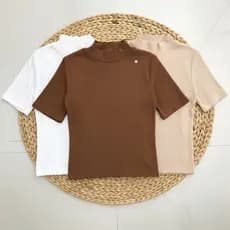 Blusa Feminina Estilosa Gola Alta Ribana  Manga Curta PREMIUM