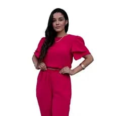 Conjunto Feminino Tecido Duna Casual  Calça Jogger com bolsos e Cropped Manga babados CJ-01