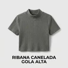 Blusa Feminina Canelada Premium Gola Alta Manga Curta Estilo E Conforto