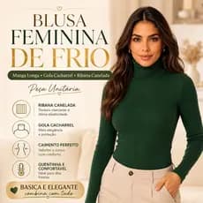 Blusa Feminina Frio Manga Longa Gola Cacharrel Ribana Canelada Inverno P ao GG Gola Alta