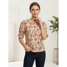 Blusa Feminina em Viscose Estilosa Estampada e Estampa Poá Leve e Confortável