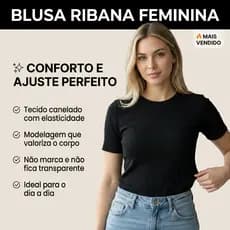 Blusinha De Ribana Canelada Feminina Malha Premium T-Shirt Gola Redonda Elegante