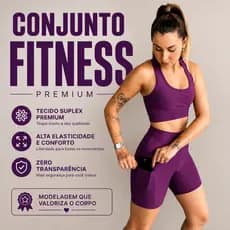 Conjunto Fitness Feminino Suplex Premium Cintura Alta Com Bolso Zero Transparência Sem Estampas Do P Ao G1