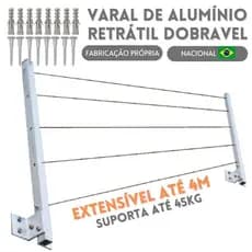 Varal de Parede Alumínio Retrátil Reforçado Roupas Até 45KG