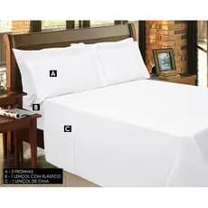 Jogo de Lençol para Cama King Size 4 peças- Branco -Percal 200 fios - 100% Algodão